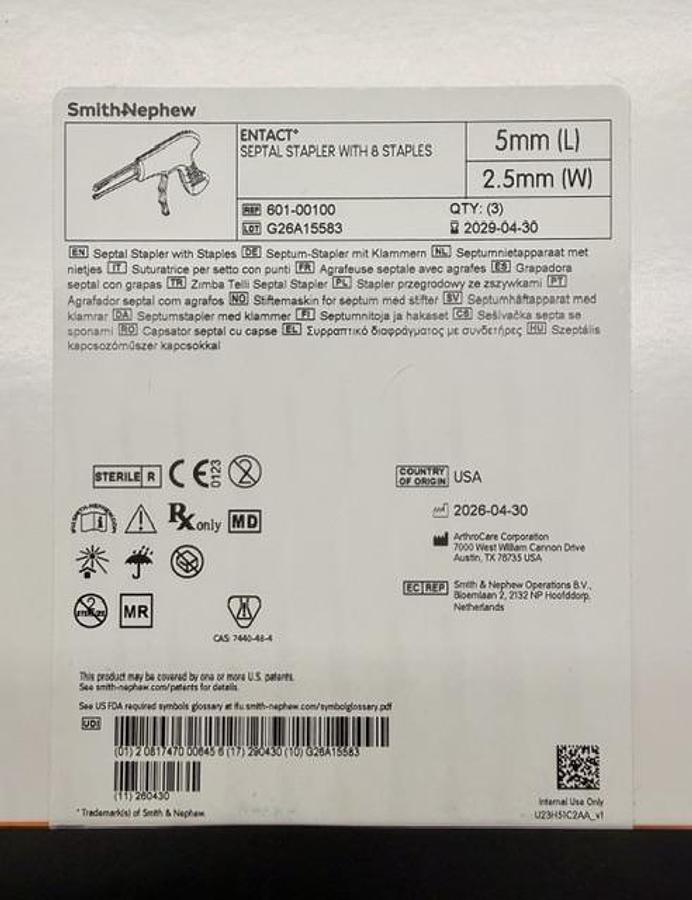 Smith & Nephew 601-00100 Septal Stapler