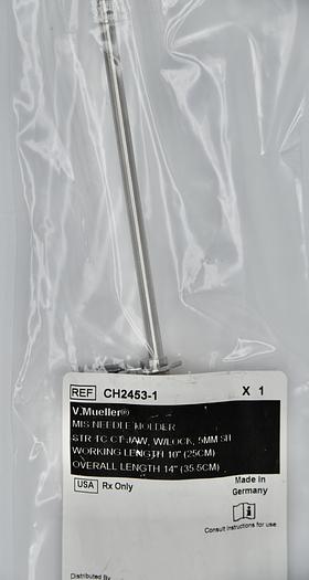 V. MUELLER CH2453-1 MIS NEEDLE HOLDER STR TC CT JAW W/LOCK, 5MM SH WORKING LENGTH 10" (25CM), OVERALL LENGTH 14" ( 35.5CM)