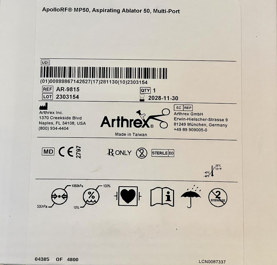ARTHREX AR-9815 Apollo RF 50° Bipolar Electrosurgical Electrode