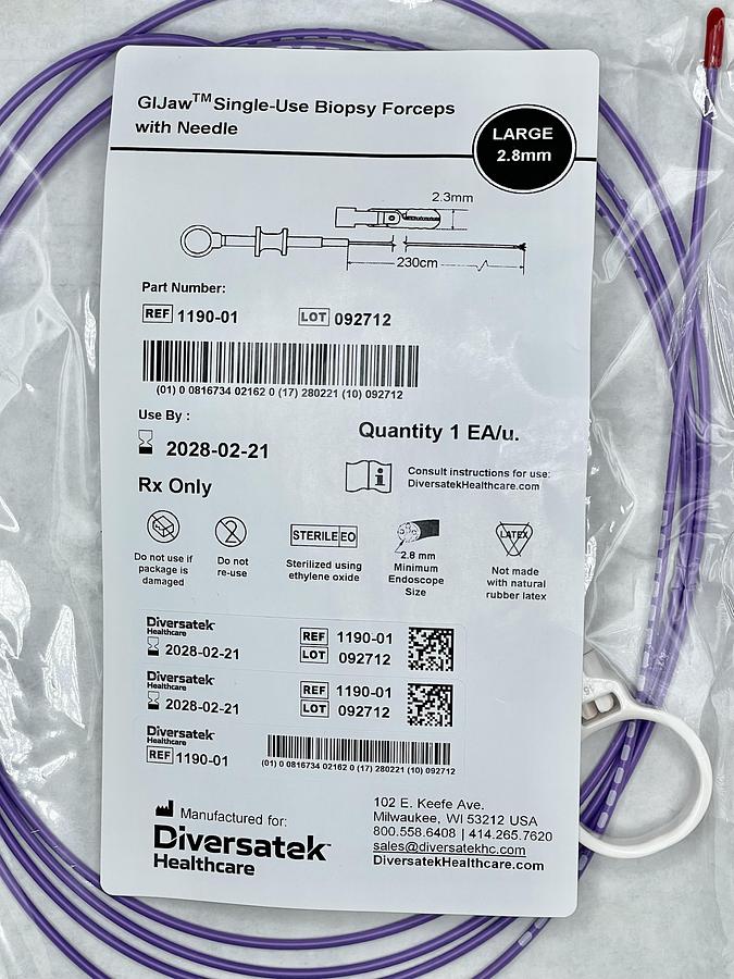 DIVERSATEK HEALTHCARE 1190-01 GIJaw Single-Use Biopsy Forceps with Needle