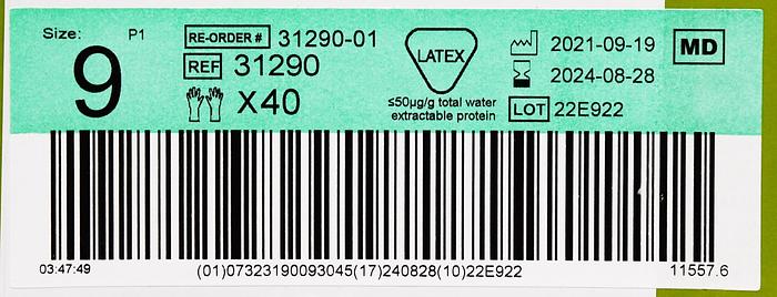 MOLNLYCKE 31290 BIOGEL INDICATOR UNDERGLOVE GREEN NATRUAL RUBBER SURGICAL GLOVES, SIZE 9, 50 PAIRS BOX