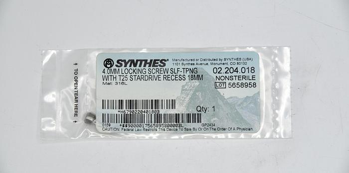 SYNTHES 02.204.018 4.0MM LOCKING SCREW SLF-TPNG WITH T25 STARDRVIE RECESS 18MM