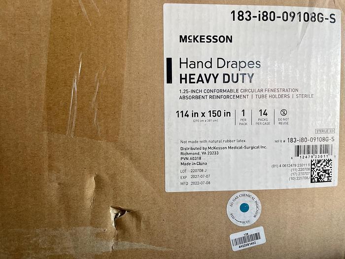 MCKESSON HAND DRAPE HEAVY DUTY 114 in x 150 in, REFERENCE 183-i80-09108G-S, 14/CASE, IN-DATE