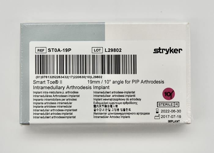 STRYKER ST0A-19P SMART TOE II INTRAMEDULLARY ARTHRODESIS IMPLANT, 19MM / 0 FOR DIP ARTHRODESIS