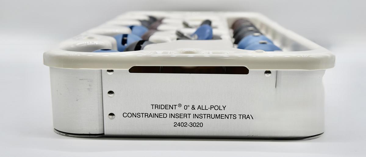 Used Stryker Trident Constrained Acetabular Insert Instruments Tray, All-Poly Constrained Insert Trials
