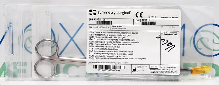 SYMMETRY SURGICAL 55-1305 VALVE SCISSORS SERRATED SLIGHT CURVE