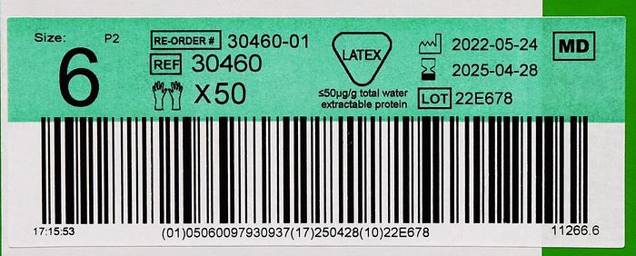 MOLNLYCKE 30460 BIOGEL SURGEONS NATURAL RUBBER LATEX SURGICAL GLOVES, SIZE 6, 50 PAIRS/BX