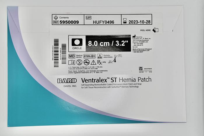 BARD 5950009 MESH VENTRALEX ST HERNIA PATCH W/STRAP, 8.0CM / 3.2"