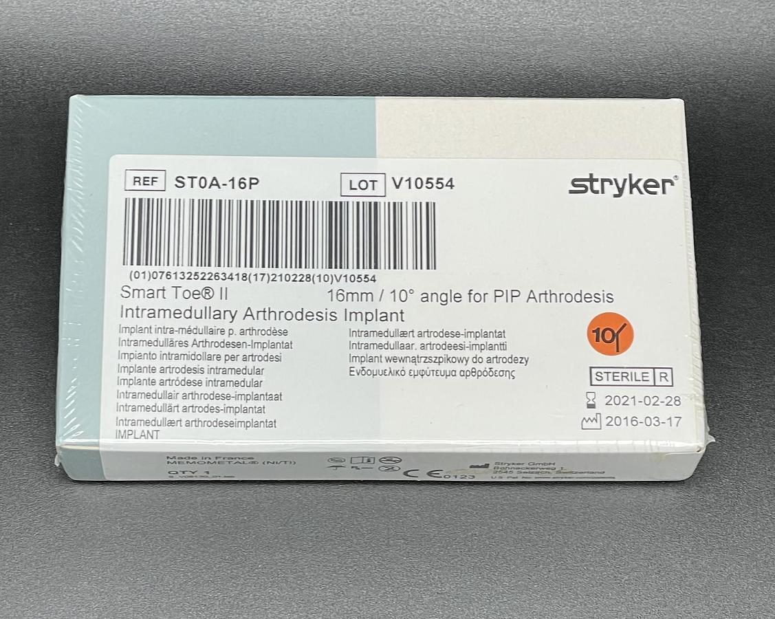 STRYKER ST0A-16P ST0-16P Smart Toe II Intramedullary Arthrodesis 16mm / 10 ° Angle for POP Arthrodesis