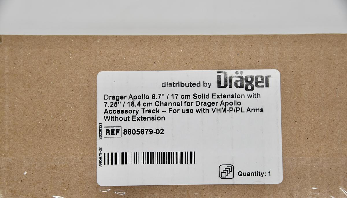 Drager 8605679-02 Apollo 6.7" Solid Extension with 7.25" / 18.4 cm Channel for Drager Apollo Accessory, For use with VHM-P/PL Arms without Extension, DR-0036-15