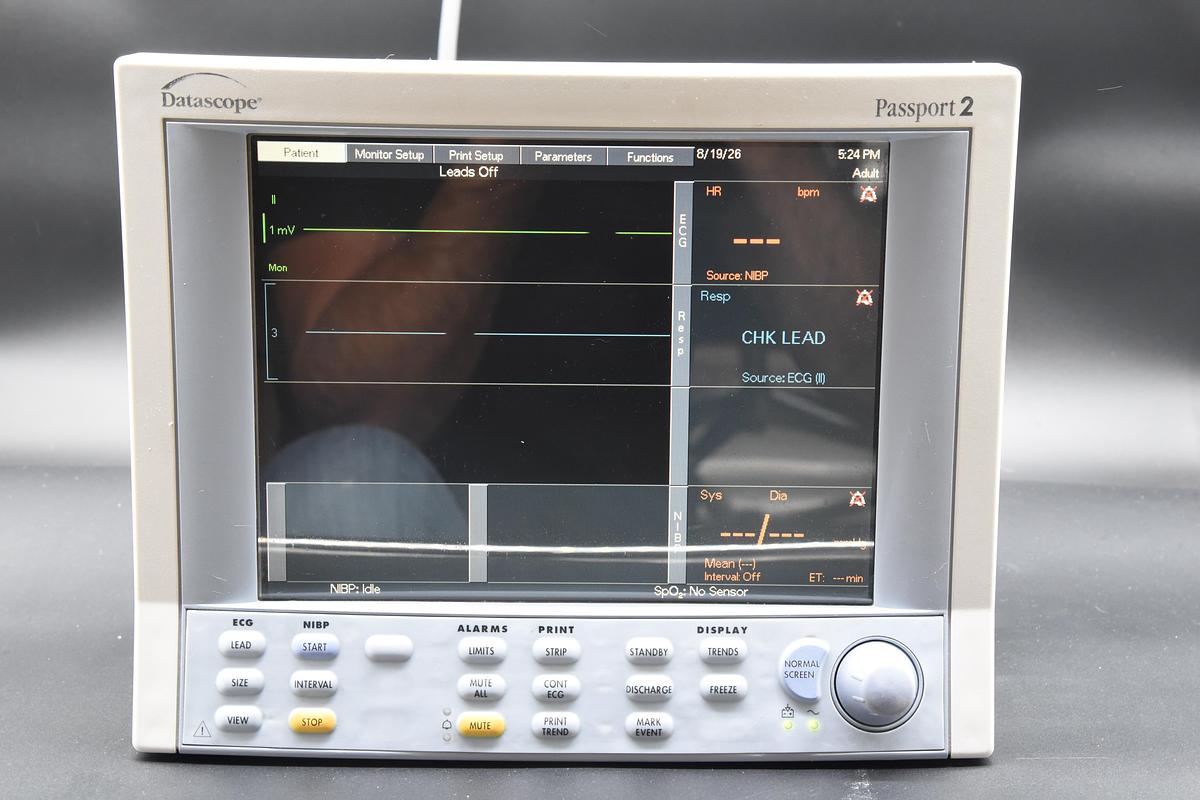 Used Datascope Passport 2 Multiparameter Patient Monitor, Spo2, NIBP, TEMP, ECG Patient Monitor, P/N 0998-00-0170-0013A
