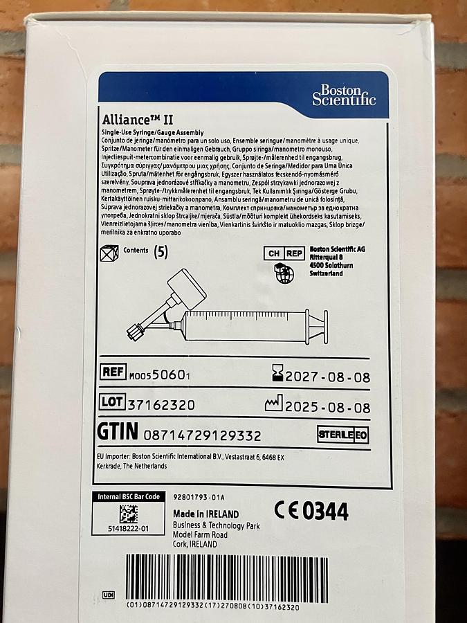 Boston Scientific Alliance II M00550600 Balloon Inflation Syringe/Gauge Assembly