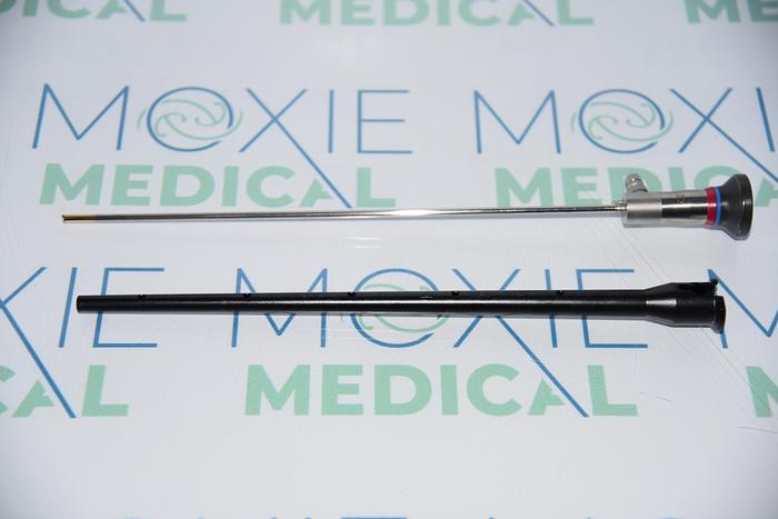 Used Olympus A22002A 4MM 30° AUTOCLAVABLE CYSTOSCOPE WITH A20976A BRIDGE SINGLE CHANNEL, A20913A SHEATH AND A20905A OBTURATOR