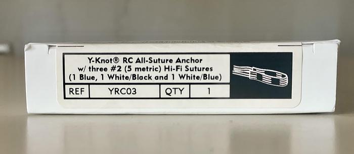 CONMED LINVATEC YRC03 All-Suture Anchor, 2.8 mm Size, Loaded With Three #2 Hi-Fi Sutures (1 Blue, 1 White/Black, 1 White/Blue), Self-Punching, For Rotator Cuff Repair, Massive Rotator Cuff Revision/Augmentation, Superior Capsular Reconstruction