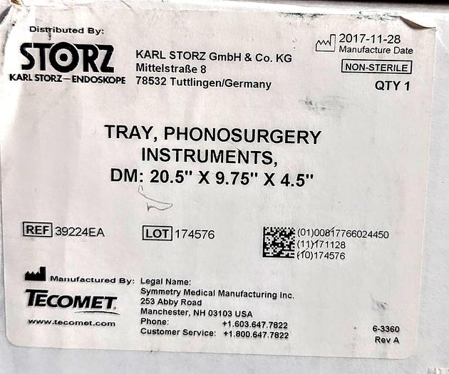 KARL STORZ 39224EA PHONOSURGERY INSTRUMENT TRAY
