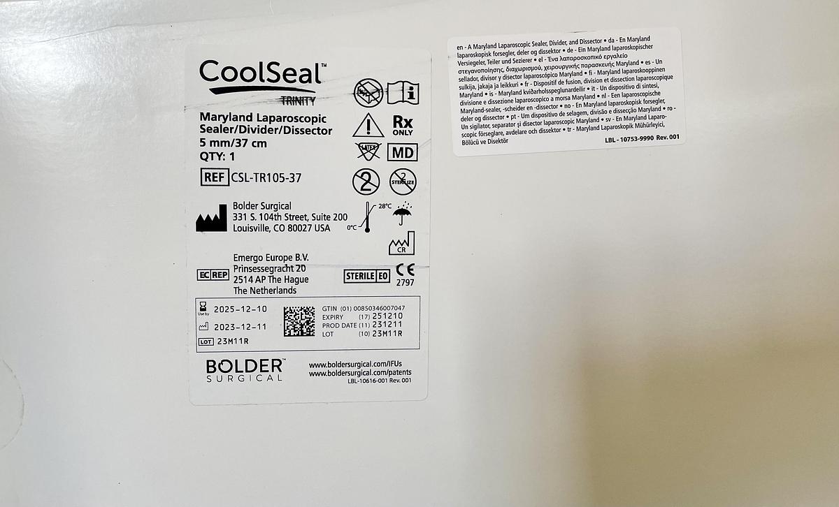 BOLDER SURGICAL CSL-TR105-37 CoolSeal Trinity Maryland Laparoscopic Sealer Divider and Dissector 5mm - 37cm