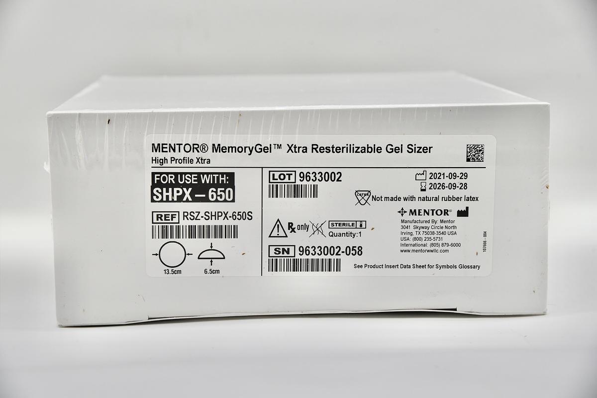 MENTOR RSZ-SHPX-650S MemoryGel Xtra Resterilizable Gel Sizer High Profile Xtra for use with SHPX-650, In-Date
