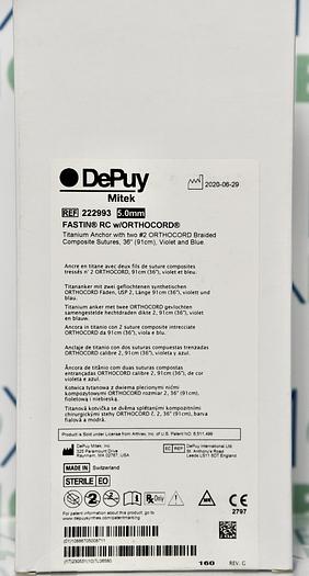 DEPUY MITEK 222993 FASTIN RC W/ORTHOCORD 5.0MM, NEW