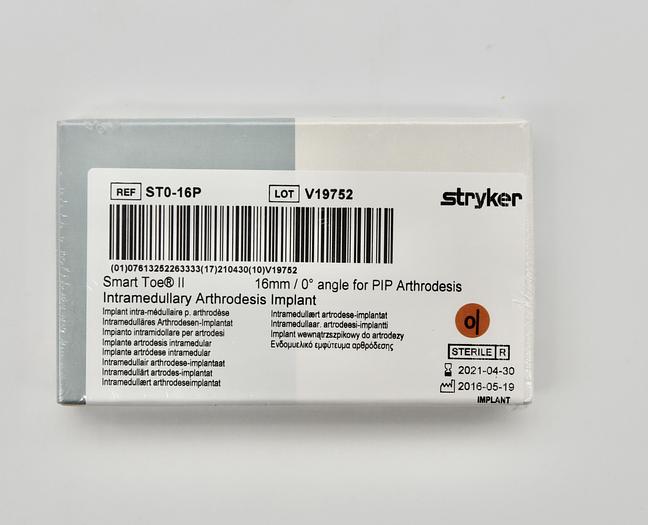 STRYKER ST0-16P SMART TOE II INTRAMEDULLARY ARTHRODESIS IMPLANT, 16MM / 0 DEGREE ANGLE FOR PIP ARTHRODESIS