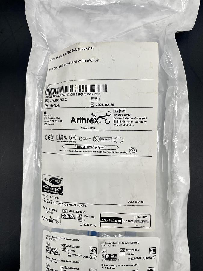 ARTHREX AR-2323PSLC PEEK SwivelLock C Bone Anchor 5.5x19.1mm, In-Date