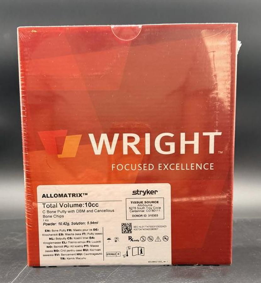 WRIGHT MEDICAL 860C1000 STRYKER ALLOMATRIX C BONE PUTTY WITH DBM AND CANCELLOUS BONE CHIPS, TOTAL VOLUME: 10CC