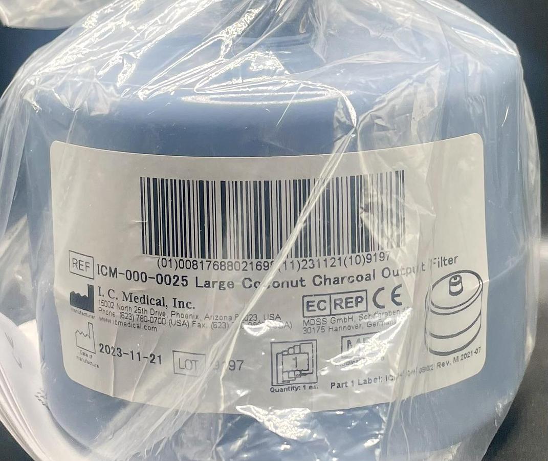 I.C. Medical ICM-000-0025 Large Coconut Charcoal Output Filter, NEW