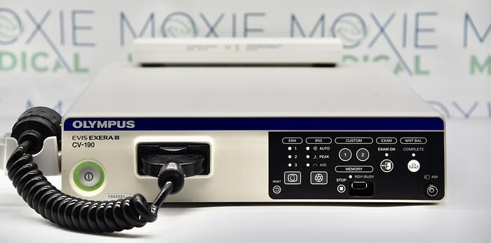 Used Olympus CV-190 EVIS EXERA III Video Processor Endoscopy, MAJ-1430 Pigtail, MAJ-1921 Keyboard with Cables and Accessories
