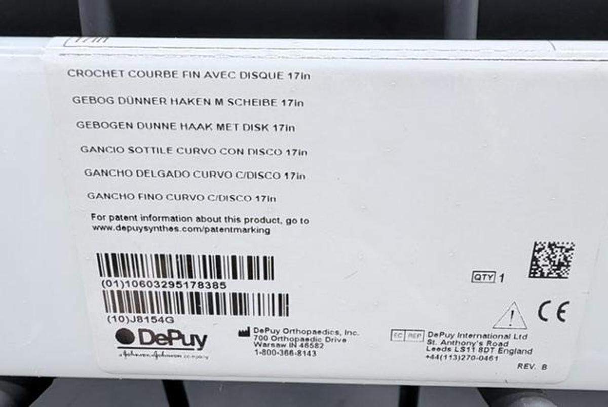 DEPUY (IRELAND) 6020-12-000 Curved Thin Hook w/Disk 17in