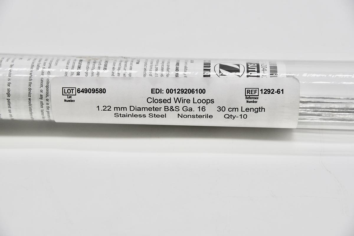 ZIMMER 1292-61 Closed Wire Loops, Pack of 10, 1.22 mm Diameter B&S Ga. 16, 30cm Length, Stainless Steel