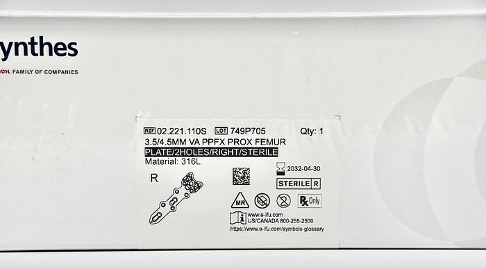 DEPUY SYNTHES 3.5/4.5MM VA PPFX PROX FEMURE PLATE/12 HOLES/RIGHT/STERILE, REFERENCE 02.221.110S, STAINLESS STEEL