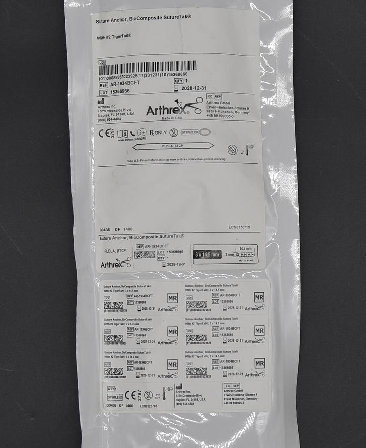ARTHREX AR-1934BCFT Bio-Composite Suture Anchor, In-Date