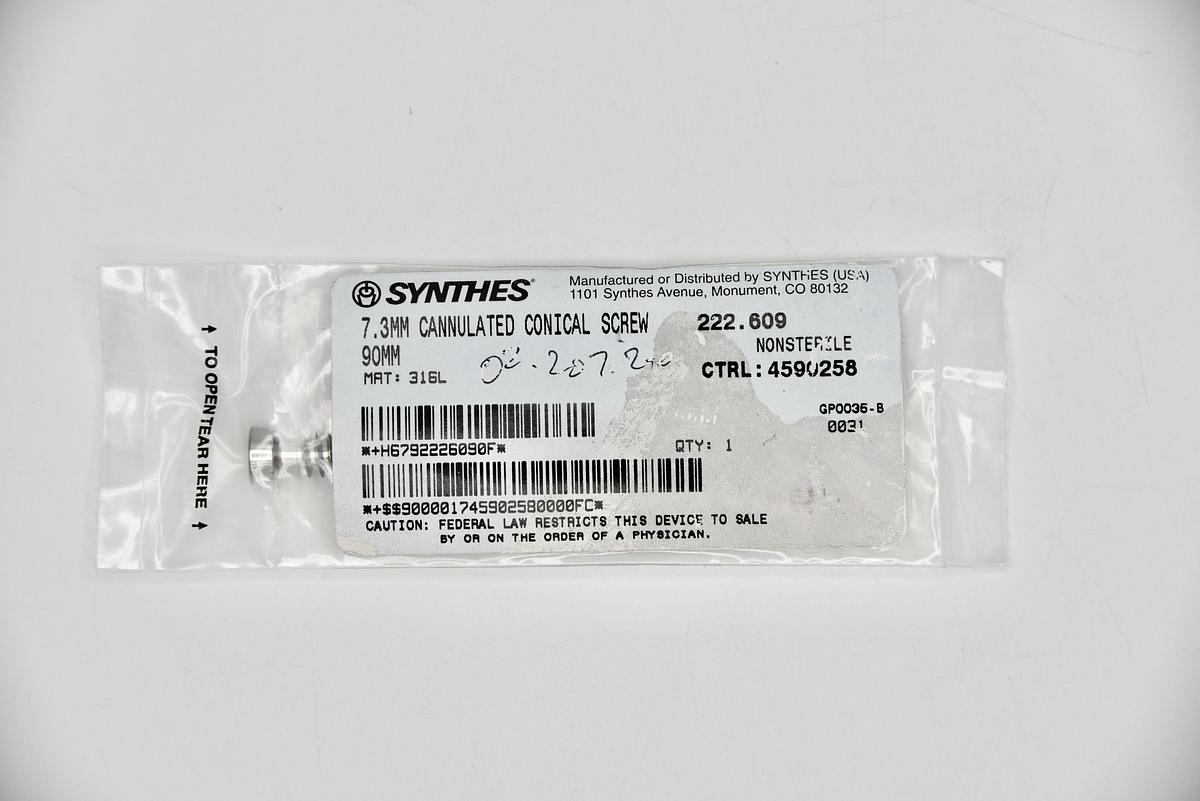 Depuy Synthes 222.609 Conical Screw, 7.3 dia. x 90 mm Length