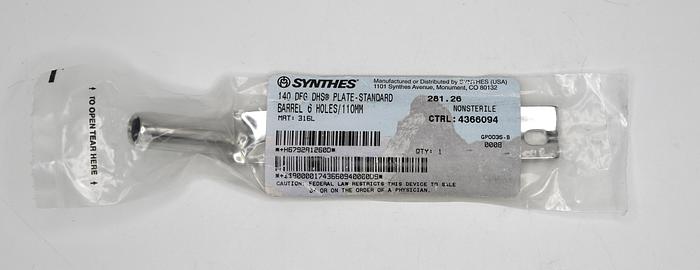 SYNTHES 281.26 140 DEG DHS PLATE-STANDARD BARREL 6 HOLES/110MM