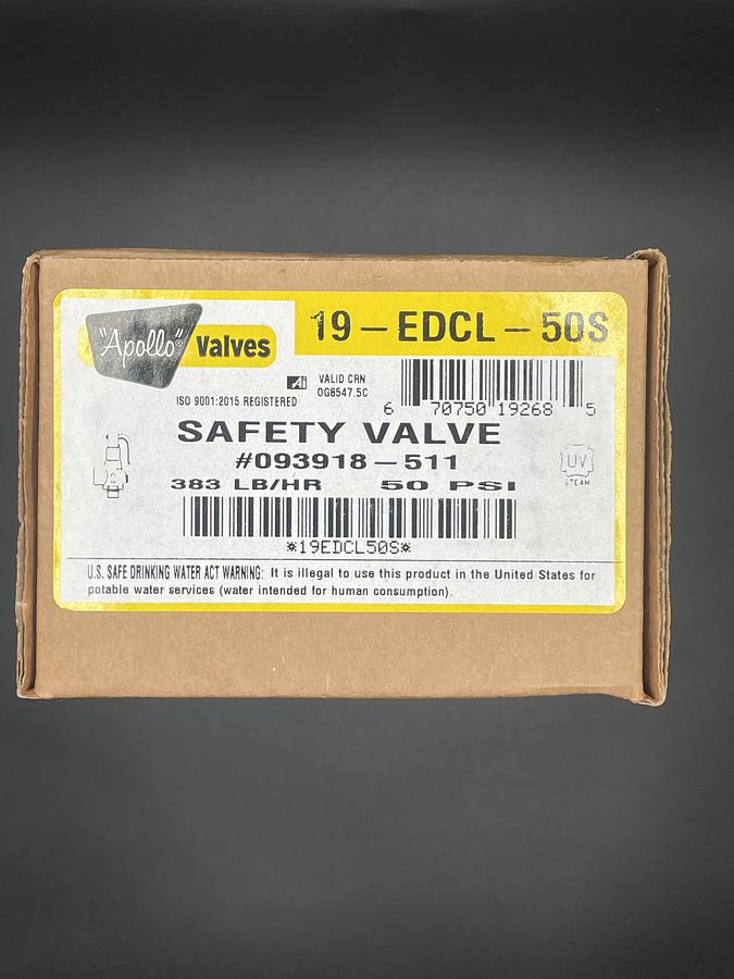 Apollo 19-EDCL-50S Brass Pressure Relief Safety Valve 50 PSIG