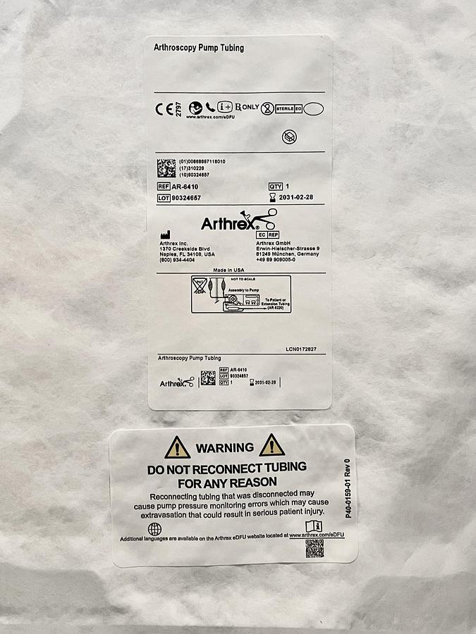 ARTHREX AR-6410 Main Pump Tubing Set