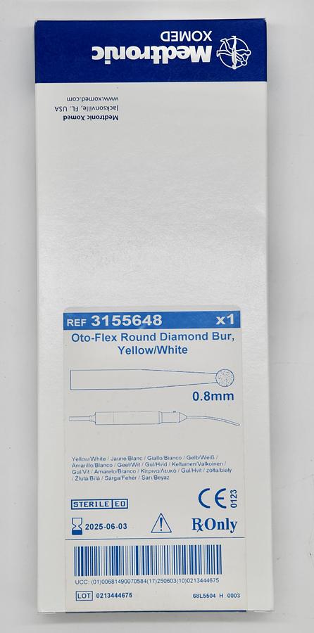 Medtronic 3155636 Oto-Flex Round Carbide Fluted Cutting Bur, Blue 0.6 mm
