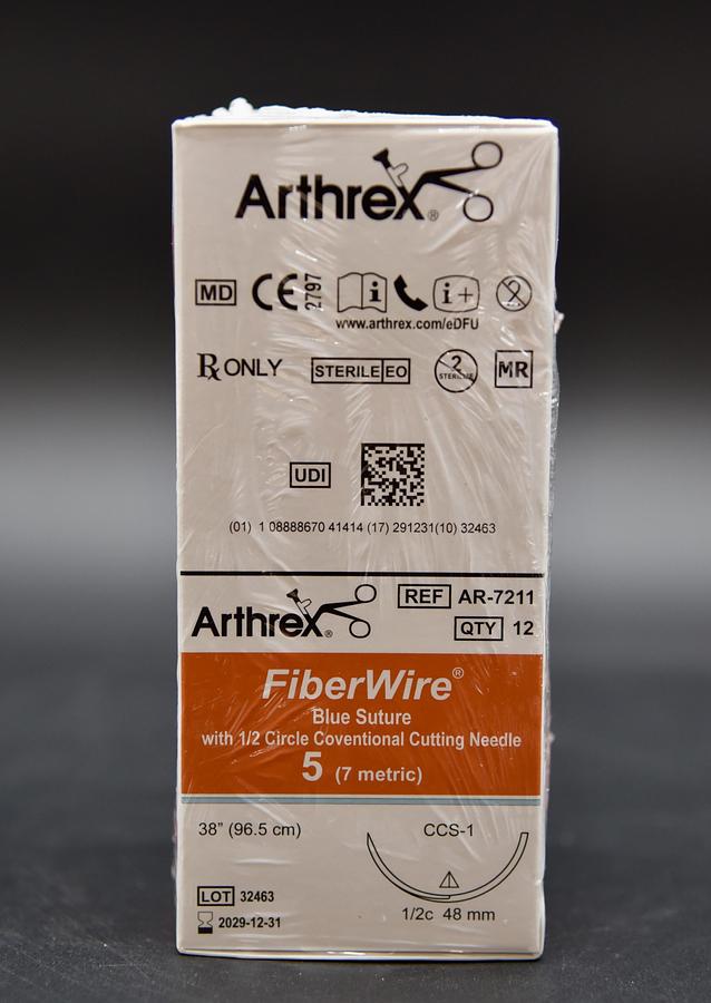 ARTHREX AR-7211 FiberWire #5 Blue Suture with Needle, 12/Per Box, In-Date