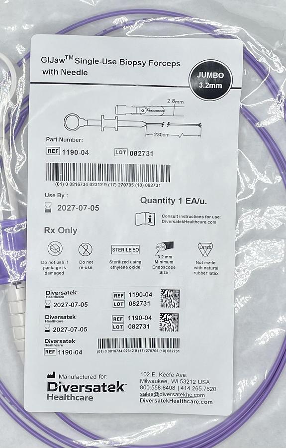 DIVERSATEK HEALTHCARE 1190-04 GIJaw Single-Use Biopsy Forceps with Needle