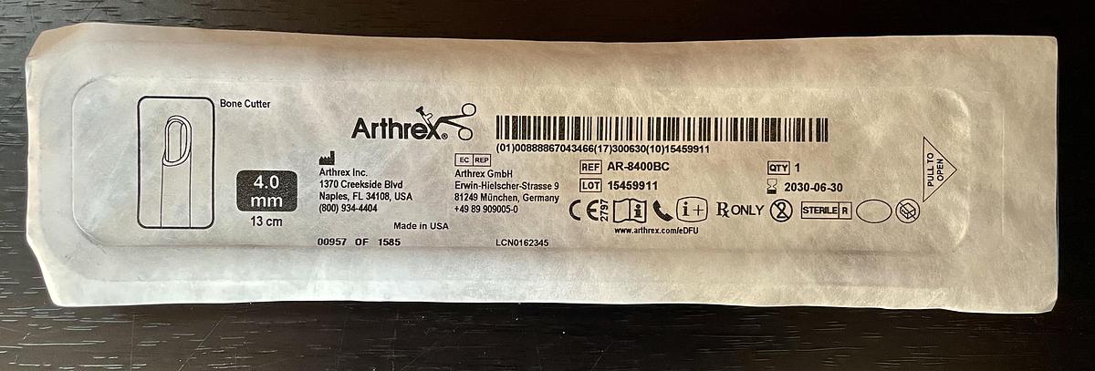 Arthrex AR-8400BC Bone Cutter 4.0mm x 13cm, In-Date