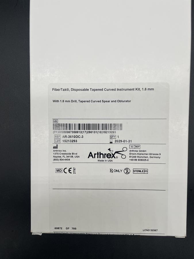 Arthrex AR-3610DC-3 FiberTak, Disposable Tapered Curved Instrument Kit, 1.8 mm