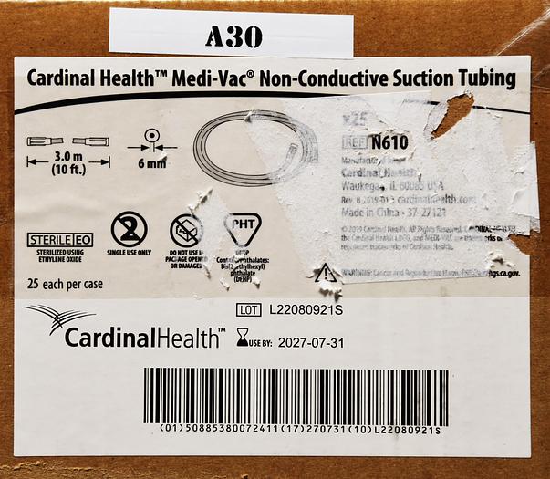 CARDINAL HEALTH N610 MEDI-VAC NON CONDUCTIVE SUCTION TUBING, 25 UNITS PER CASE