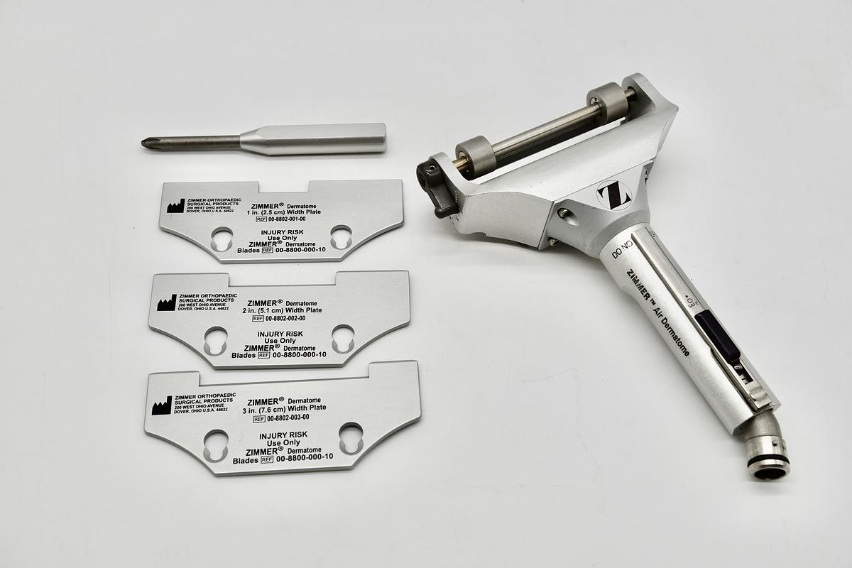 Used Zimmer 8801-01 Air Dermatome Set Precision Skin Grafting System with Width Plate Blades and 5052-10 Hose