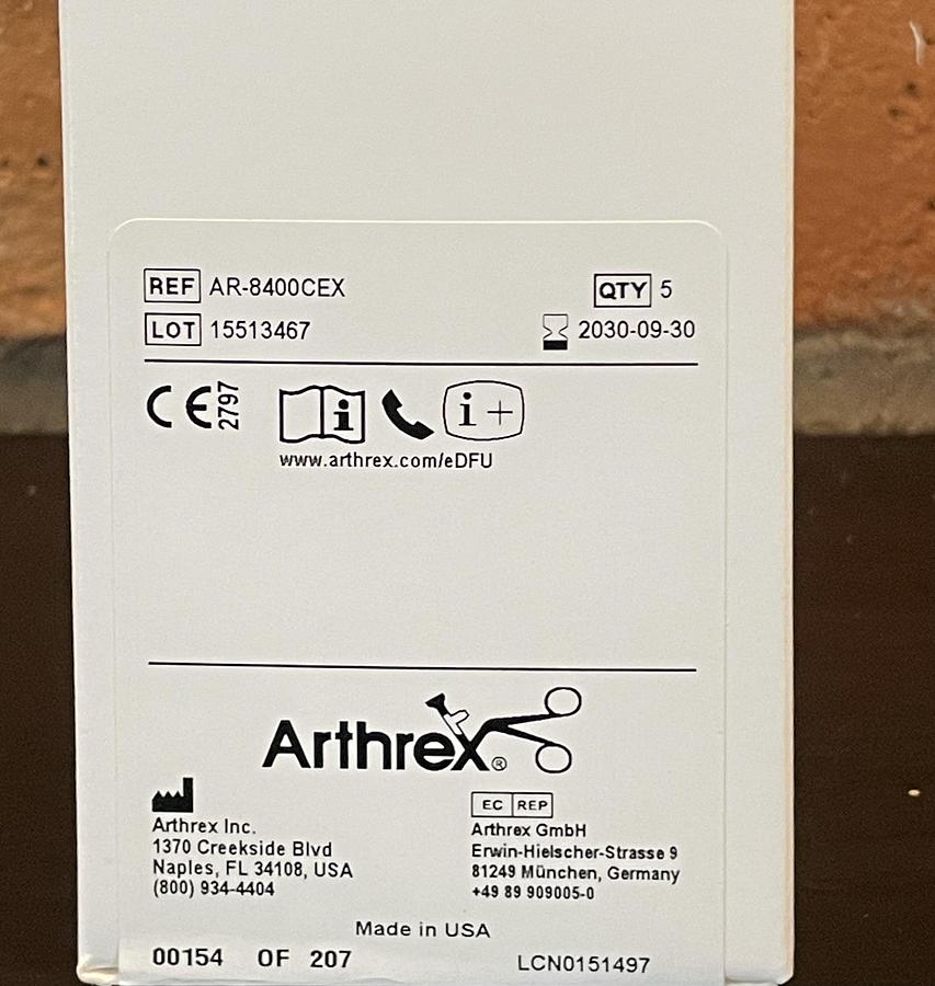 Arthrex AR-8400CEX Excalibur Curved Arthroscopic Shaver Blade 4.0mm x 13cm, In-Date, 5 per Box