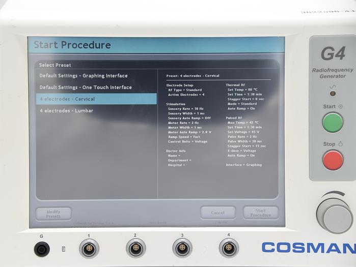 Used Cosman Boston Scientific G4 Radiofrequency Generator RFG-4 with TCN-10 and CB112-TC