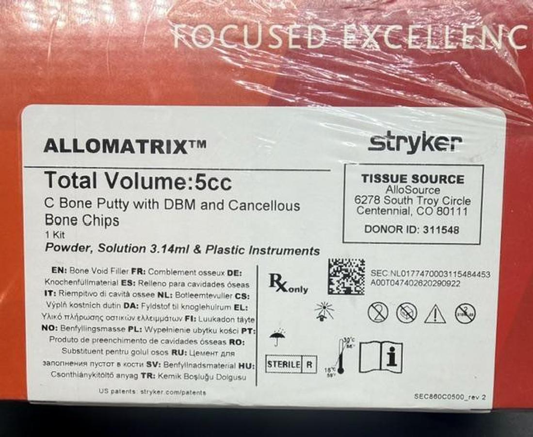 WRIGHT MEDICAL TECHNOLOGY 860C0500 ALLOMATRIX Bone Putty
