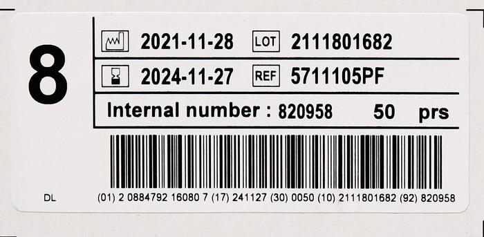 ANSELL 5711105PF ENCORE PERRY STYLE 42 PF SURGICAL GLOVES, SIZE 8, 50 PAIRS/BOX