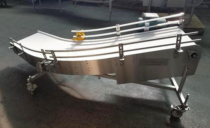Used  Keenline 18 Inch 45 deg turn incline stainless steel sanitary intralox belt conveyor