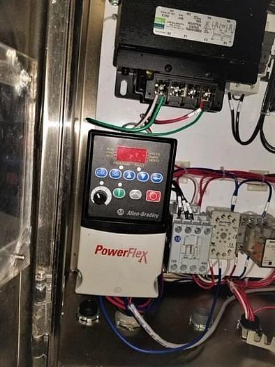 Used Keenline 10 Inch Wide X 202 Inches Long Stainless Steel Sanitary Incline Intralox Belt Conveyor Variable Speed with 90 deg exit