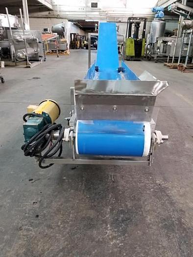 Used 16 Inches Wide X 189 Inches Long Incline Blue Belt Conveyor Stainless Steel Sanitary