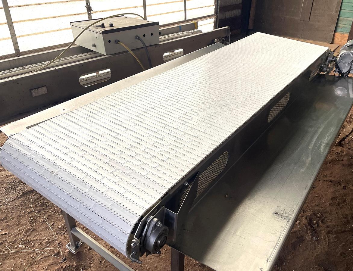 Used Loos Stainless Steel Sanitary Pack Off Conveyor 26 Inches X 96 Inches